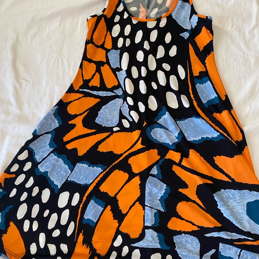 24seven Printed Sleeveless Dress in Black, Orange, Gray & White